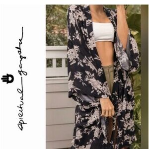 Spiritual Gangster Maya Black and White Floral Kimono Robe